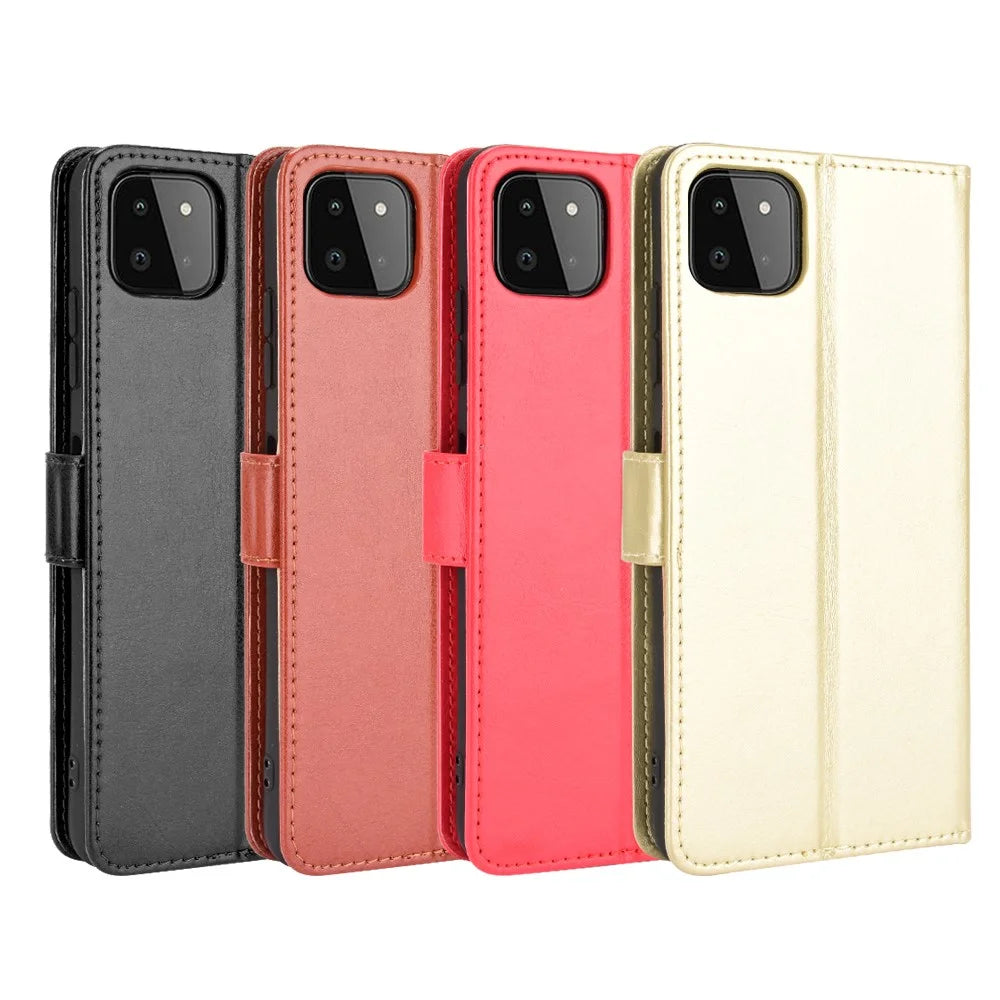 Crazy Horse Skin Leather Shell with Wallet Stand Design for Samsung Galaxy A22 5G (EU Version) - Black - 7