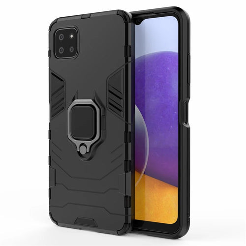 Cool Guard 2-in-1 Ring Holder Kickstand PC TPU Hybrid Case for Samsung Galaxy A22 5G (EU Version) - Black - 1