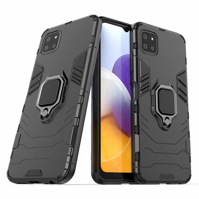 Cool Guard 2-in-1 Ring Holder Kickstand PC TPU Hybrid Case for Samsung Galaxy A22 5G (EU Version) - Black - 2