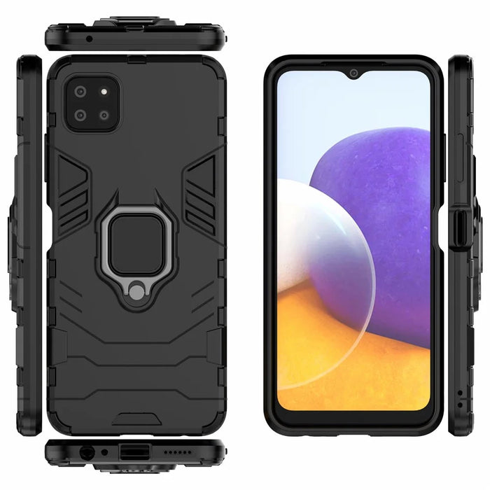 Cool Guard 2-in-1 Ring Holder Kickstand PC TPU Hybrid Case for Samsung Galaxy A22 5G (EU Version) - Black - 3