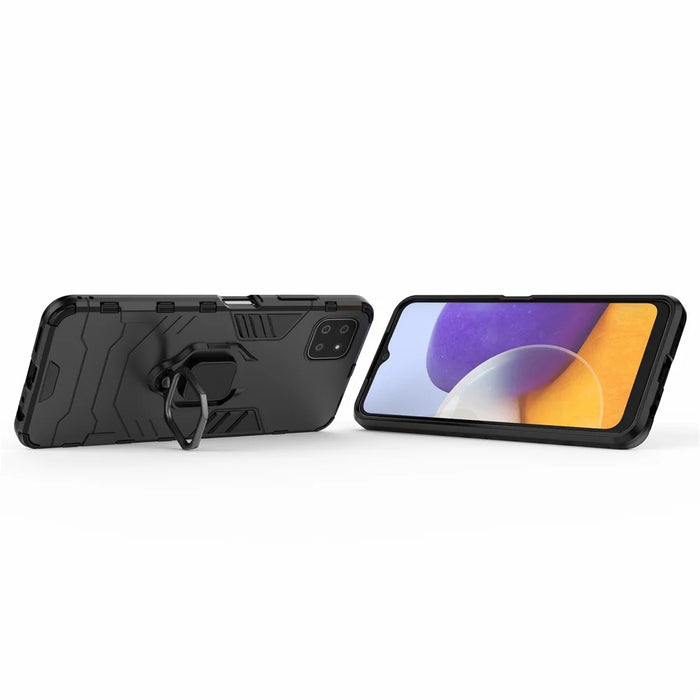 Cool Guard 2-in-1 Ring Holder Kickstand PC TPU Hybrid Case for Samsung Galaxy A22 5G (EU Version) - Black - 4