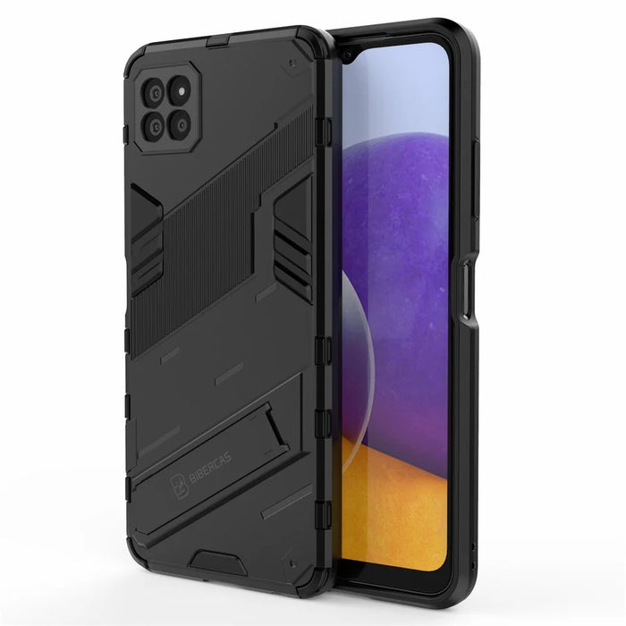 Foldable Kickstand PC + TPU Hybrid Phone Cover Back Case for Samsung Galaxy A22 5G (EU Version) - Black - 1