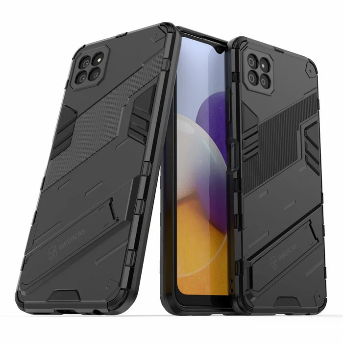 Foldable Kickstand PC + TPU Hybrid Phone Cover Back Case for Samsung Galaxy A22 5G (EU Version) - Black - 2