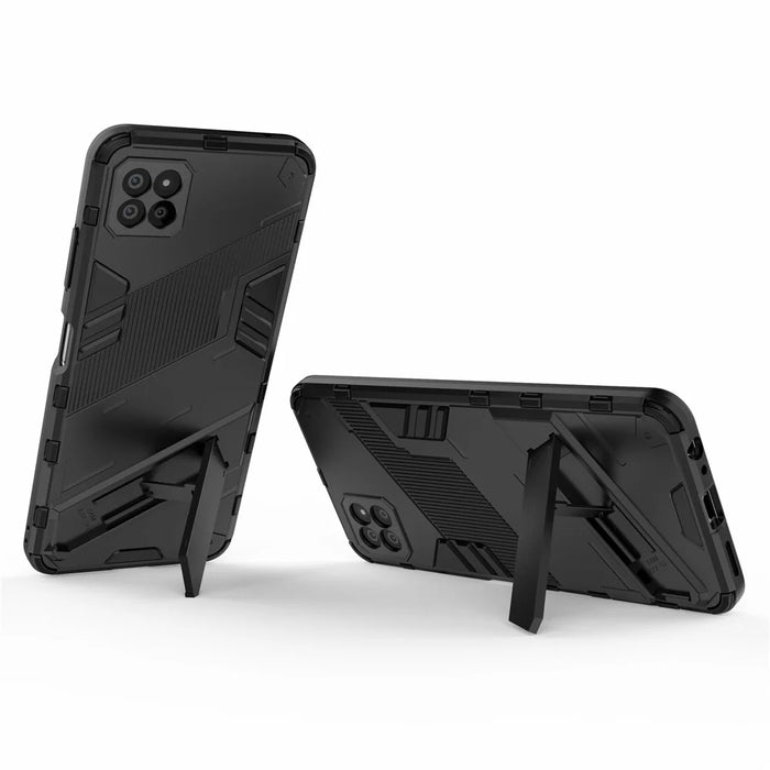 Foldable Kickstand PC + TPU Hybrid Phone Cover Back Case for Samsung Galaxy A22 5G (EU Version) - Black - 4