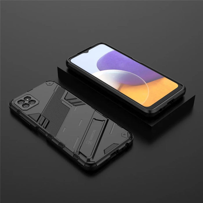 Foldable Kickstand PC + TPU Hybrid Phone Cover Back Case for Samsung Galaxy A22 5G (EU Version) - Black - 6