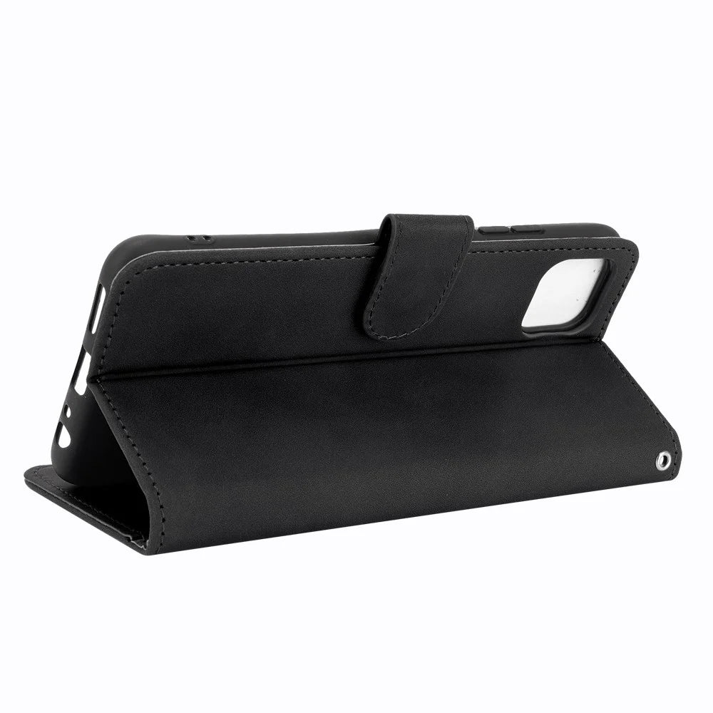 Skin-touch Feeling Wallet Stand Leather Flip Case Phone Shell for Samsung Galaxy A22 5G (EU Version) - Black - 4