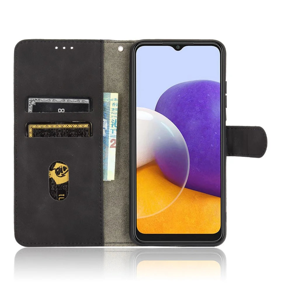 Skin-touch Feeling Wallet Stand Leather Flip Case Phone Shell for Samsung Galaxy A22 5G (EU Version) - Black - 5