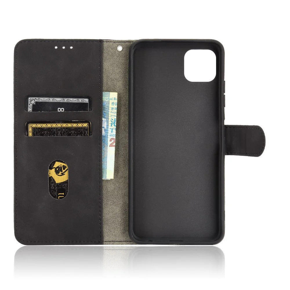 Skin-touch Feeling Wallet Stand Leather Flip Case Phone Shell for Samsung Galaxy A22 5G (EU Version) - Black - 6
