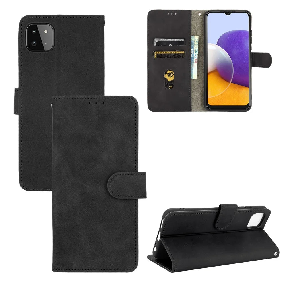 Skin-touch Feeling Wallet Stand Leather Flip Case Phone Shell for Samsung Galaxy A22 5G (EU Version) - Black - 7