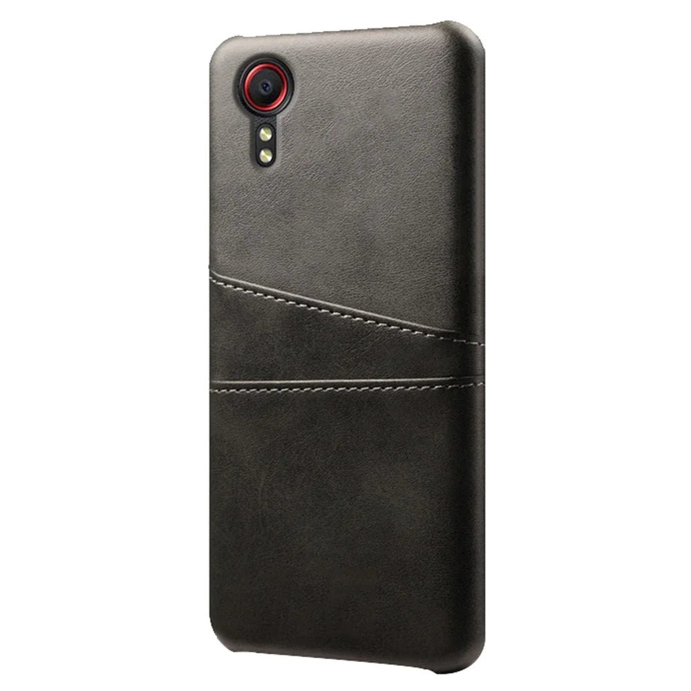 PU Leather Coated Hard PC Well-Protected Case with Dual-Card Slots Design for Samsung Galaxy Xcover 5 - Black - 1