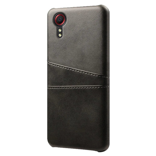 PU Leather Coated Hard PC Well-Protected Case with Dual-Card Slots Design for Samsung Galaxy Xcover 5 - Black - 1