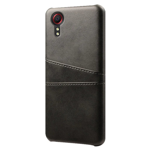 PU Leather Coated Hard PC Well-Protected Case with Dual-Card Slots Design for Samsung Galaxy Xcover 5 - Black - 1