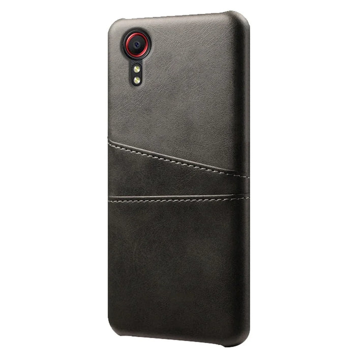 PU Leather Coated Hard PC Well-Protected Case with Dual-Card Slots Design for Samsung Galaxy Xcover 5 - Black - 1