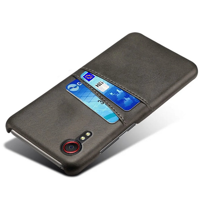 PU Leather Coated Hard PC Well-Protected Case with Dual-Card Slots Design for Samsung Galaxy Xcover 5 - Black - 3