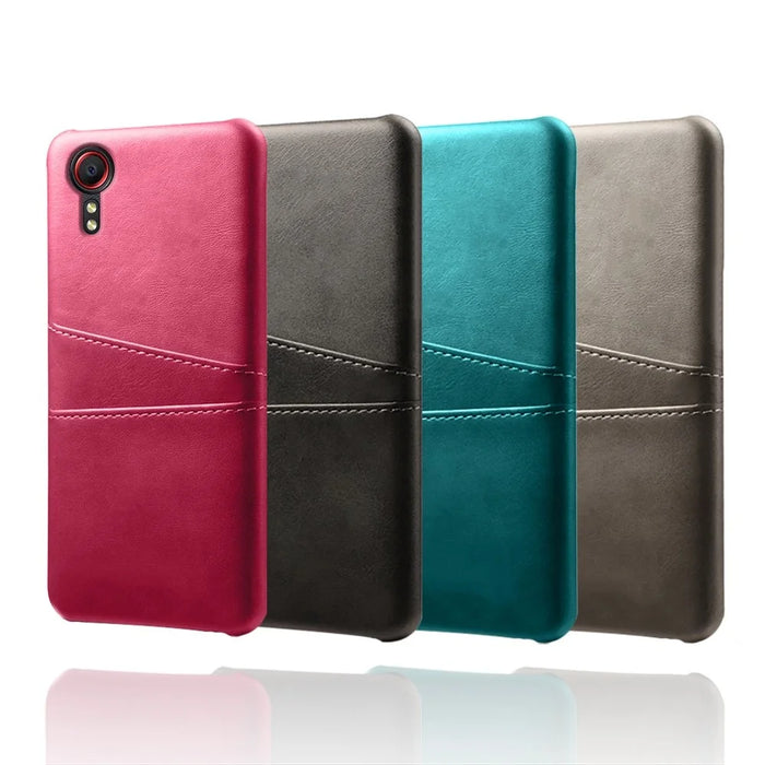PU Leather Coated Hard PC Well-Protected Case with Dual-Card Slots Design for Samsung Galaxy Xcover 5 - Black - 5
