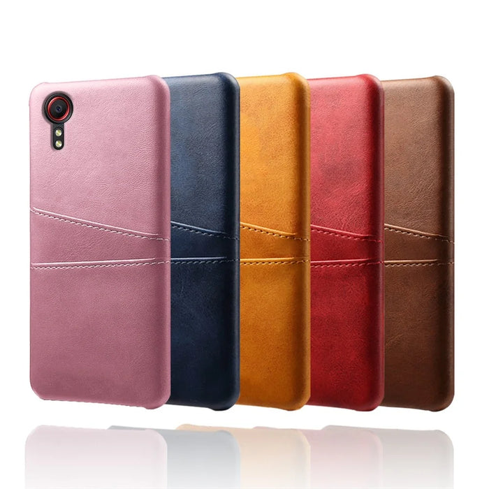 PU Leather Coated Hard PC Well-Protected Case with Dual-Card Slots Design for Samsung Galaxy Xcover 5 - Black - 6