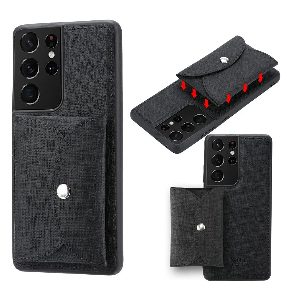 VILI T Series Movable Magnetic-Absorbed Wallet Leather Skin TPU Shell for Samsung Galaxy S21 Ultra 5G - Black - 1