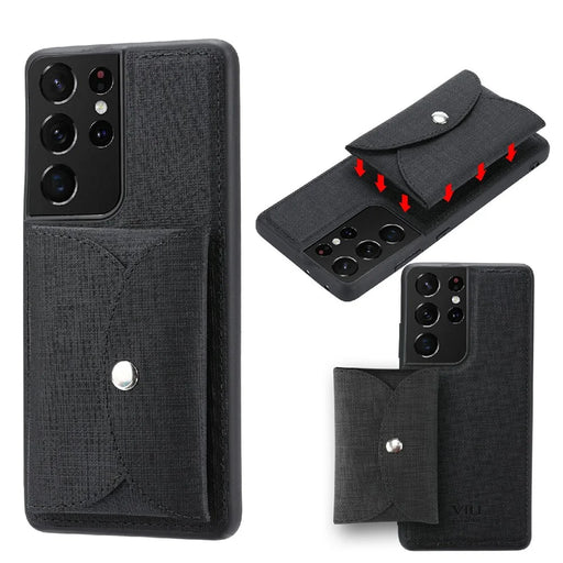 VILI T Series Movable Magnetic-Absorbed Wallet Leather Skin TPU Shell for Samsung Galaxy S21 Ultra 5G - Black - 1