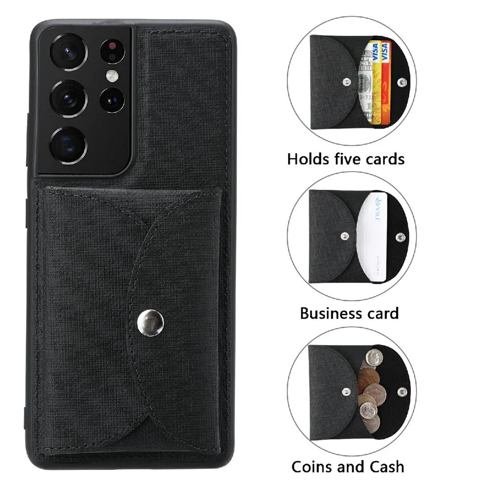 VILI T Series Movable Magnetic-Absorbed Wallet Leather Skin TPU Shell for Samsung Galaxy S21 Ultra 5G - Black - 3