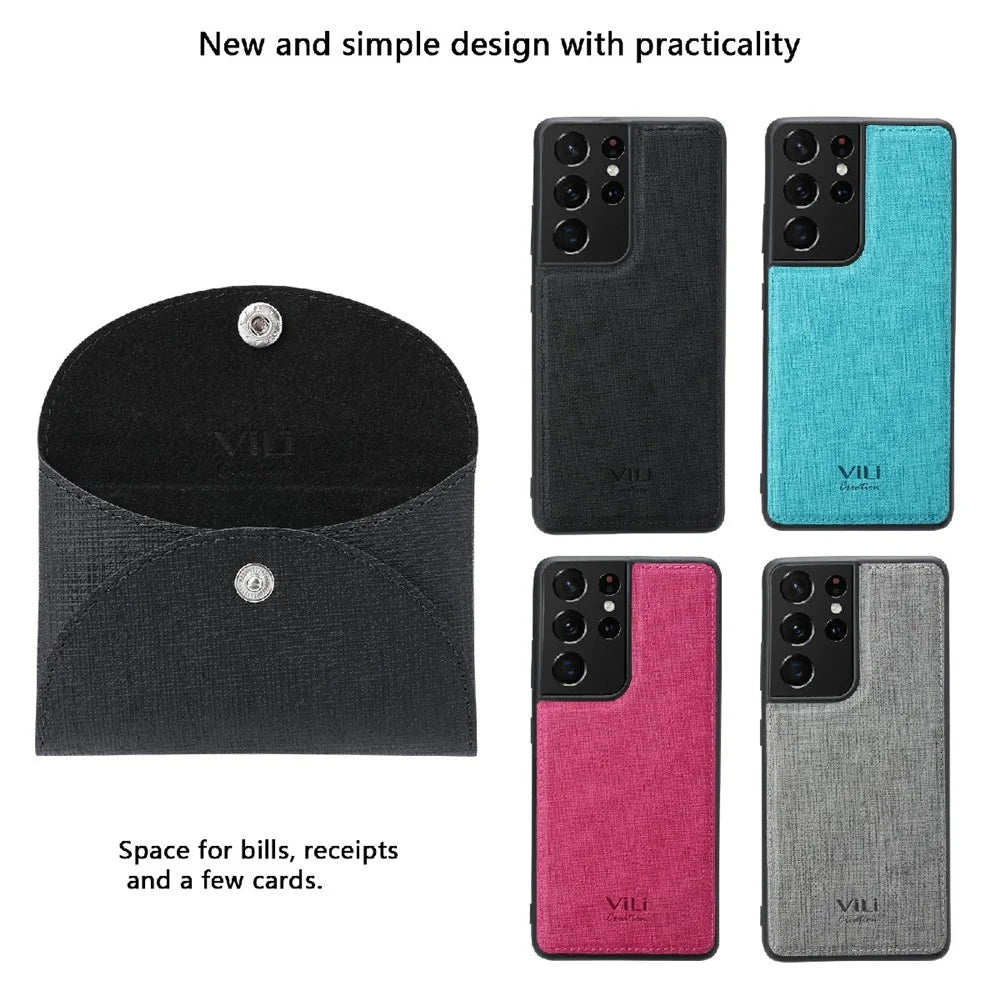 VILI T Series Movable Magnetic-Absorbed Wallet Leather Skin TPU Shell for Samsung Galaxy S21 Ultra 5G - Black - 4