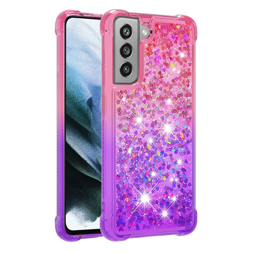 Gradient Glitter Powder Sequins Quicksand TPU Mobile Phone Protector Case Shell for Samsung Galaxy S21 FE - Pink / Purple - 1