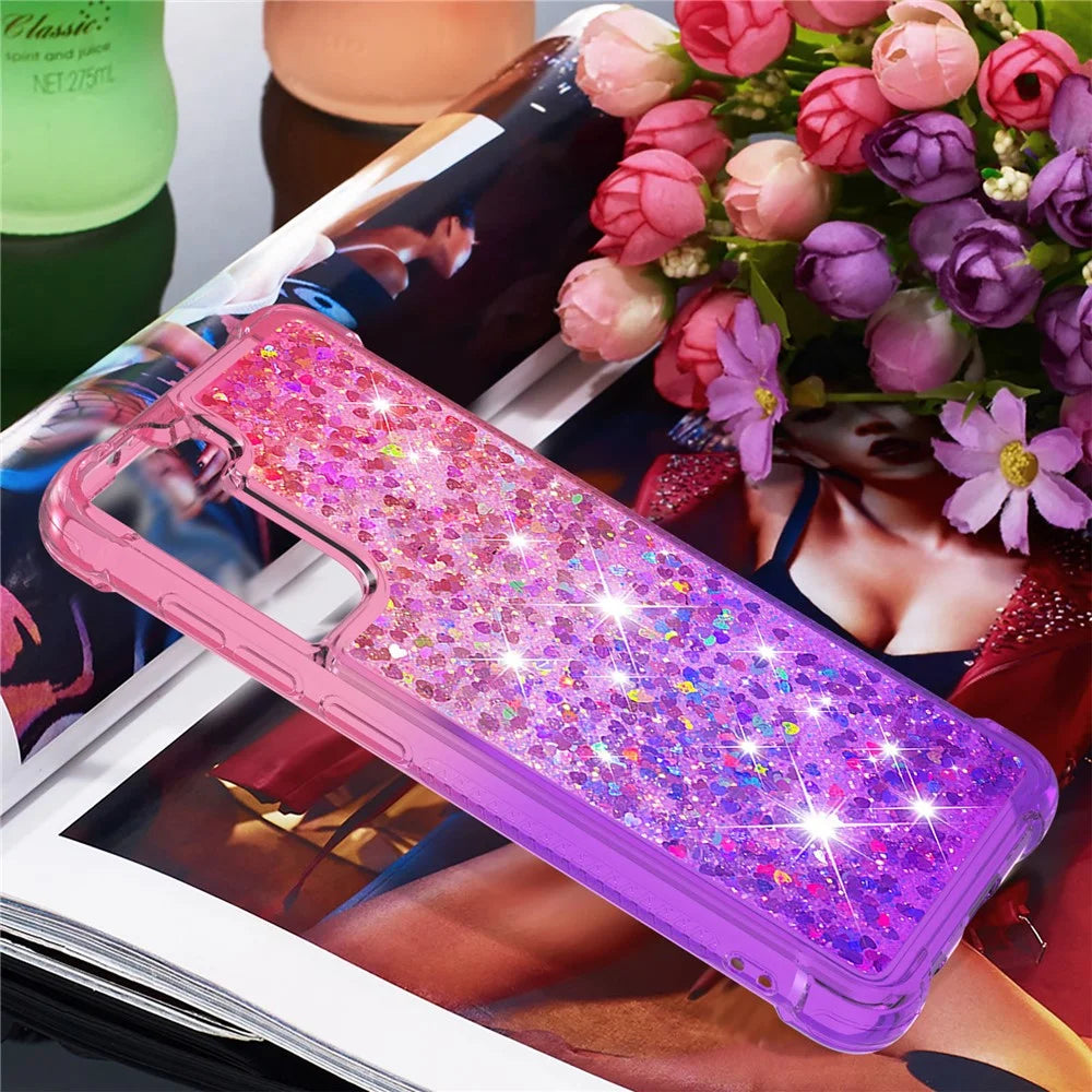 Gradient Glitter Powder Sequins Quicksand TPU Mobile Phone Protector Case Shell for Samsung Galaxy S21 FE - Pink / Purple - 2