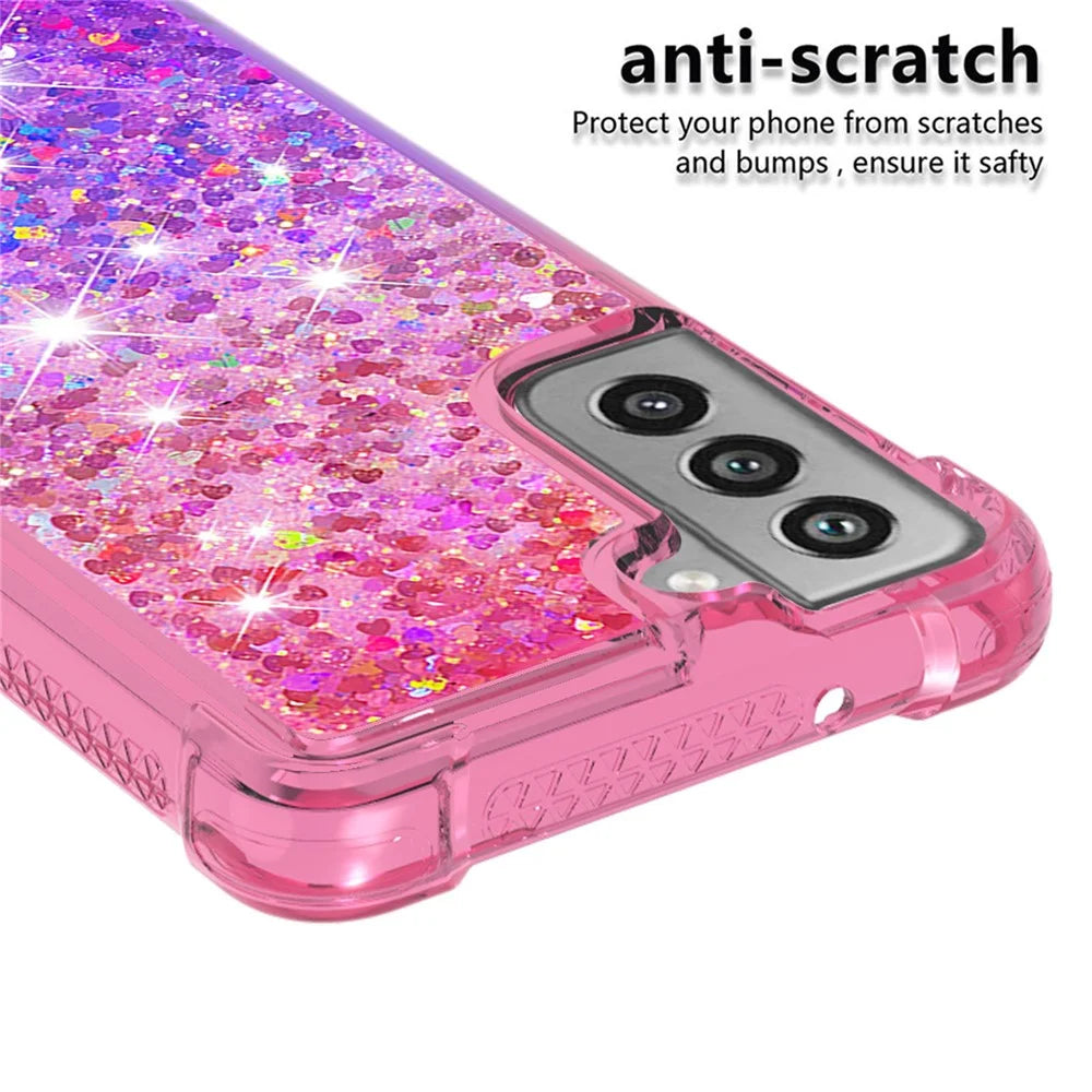 Gradient Glitter Powder Sequins Quicksand TPU Mobile Phone Protector Case Shell for Samsung Galaxy S21 FE - Pink / Purple - 3