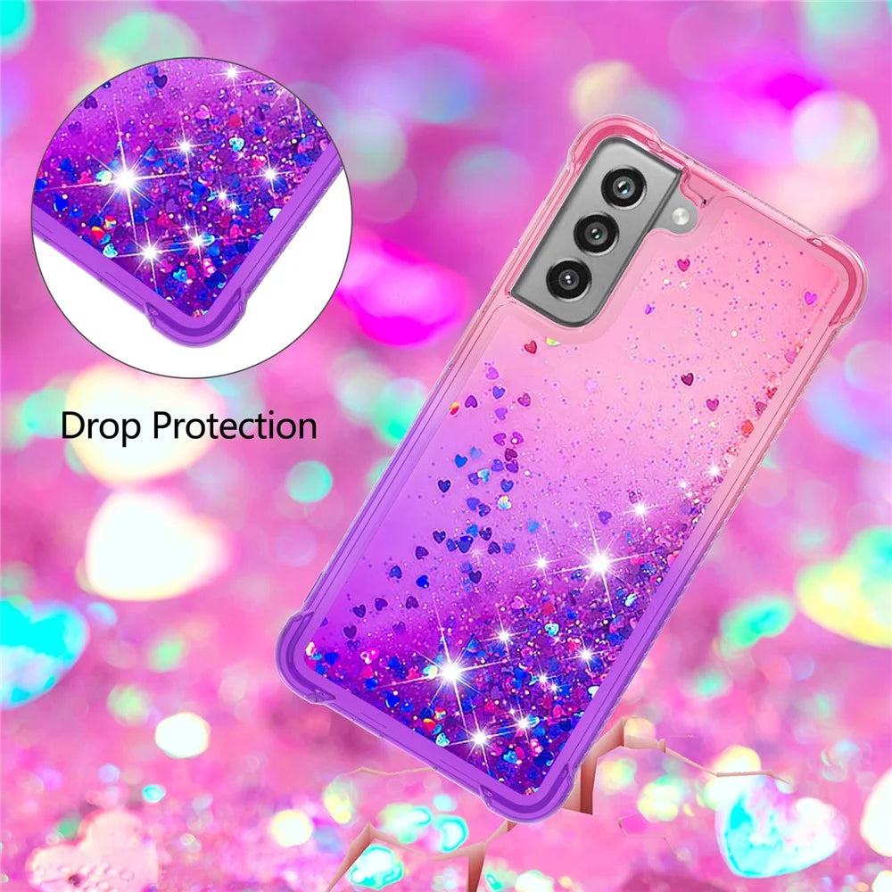 Gradient Glitter Powder Sequins Quicksand TPU Mobile Phone Protector Case Shell for Samsung Galaxy S21 FE - Pink / Purple - 4