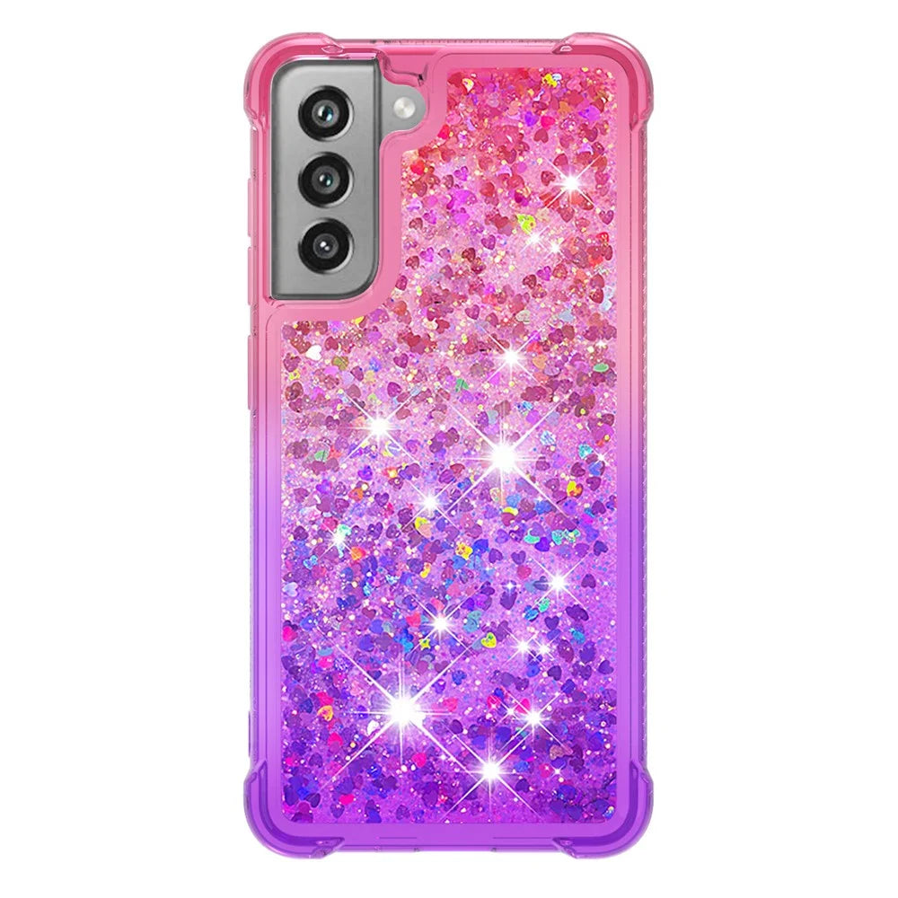Gradient Glitter Powder Sequins Quicksand TPU Mobile Phone Protector Case Shell for Samsung Galaxy S21 FE - Pink / Purple - 5
