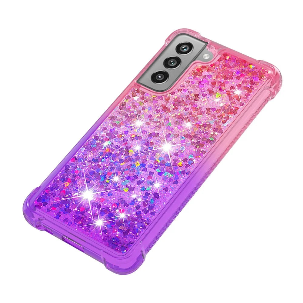 Gradient Glitter Powder Sequins Quicksand TPU Mobile Phone Protector Case Shell for Samsung Galaxy S21 FE - Pink / Purple - 6