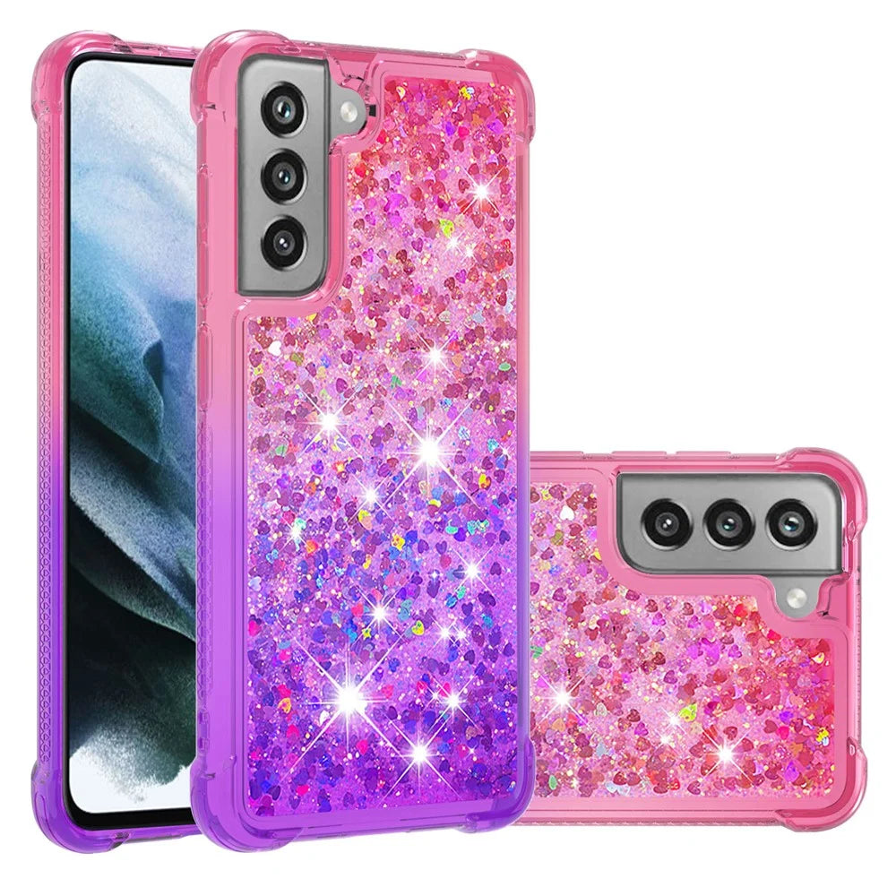 Gradient Glitter Powder Sequins Quicksand TPU Mobile Phone Protector Case Shell for Samsung Galaxy S21 FE - Pink / Purple - 7