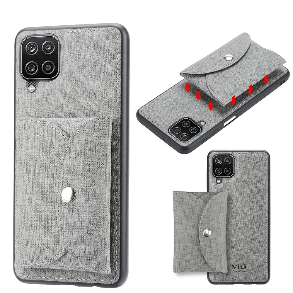VILI T Series Movable Magnetic Absorption Wallet Leather Skin TPU Shell for Samsung Galaxy A12 - Grey - 1