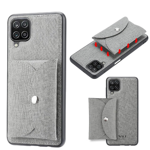 VILI T Series Movable Magnetic Absorption Wallet Leather Skin TPU Shell for Samsung Galaxy A12 - Grey - 1