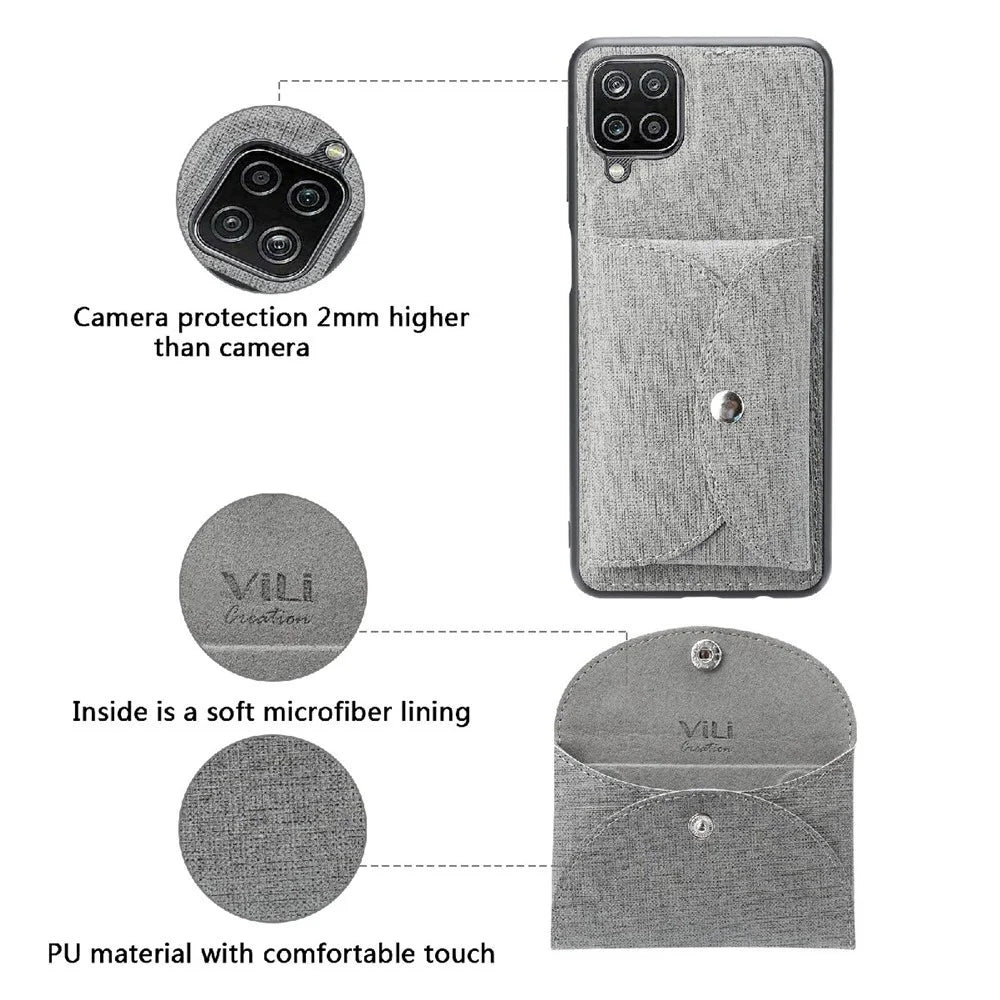 VILI T Series Movable Magnetic Absorption Wallet Leather Skin TPU Shell for Samsung Galaxy A12 - Grey - 5