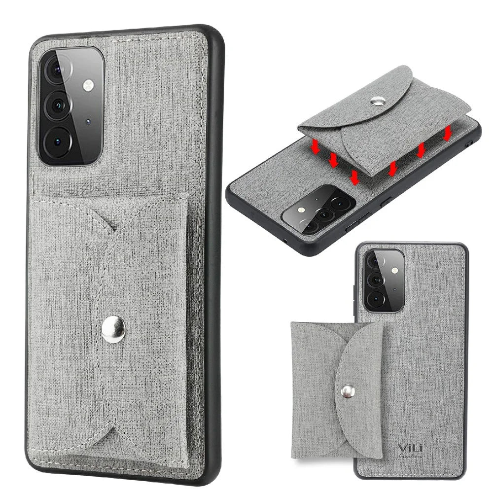 VILI T Series Magnetic-Absorption Wallet Shockproof Leather Cell Phone Case Shell for Samsung Galaxy A72 4G/5G - Grey - 1