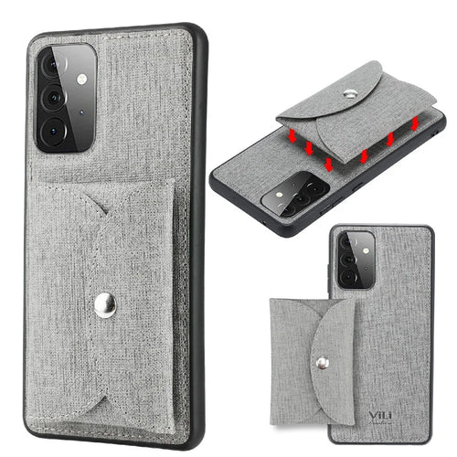VILI T Series Magnetic-Absorption Wallet Shockproof Leather Cell Phone Case Shell for Samsung Galaxy A72 4G/5G - Grey - 1