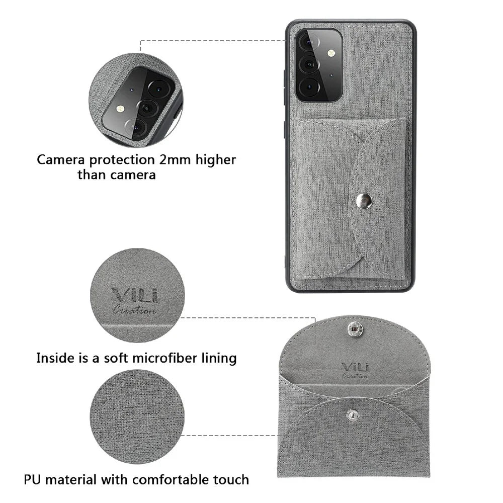VILI T Series Magnetic-Absorption Wallet Shockproof Leather Cell Phone Case Shell for Samsung Galaxy A72 4G/5G - Grey - 5