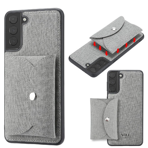 VILI T Series Magnetic Absorption Wallet Design Anti-Fall Leather Mobile Phone Case Cover for Samsung Galaxy S21 5G/4G - Grey - 1