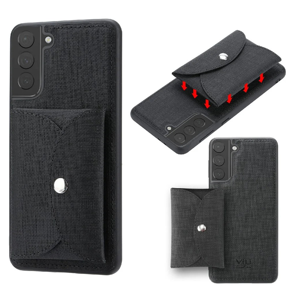 VILI T Series TPU+PU Leather Phone Case Protector with Detachable Wallet for Samsung Galaxy S21+ 5G - Black - 1
