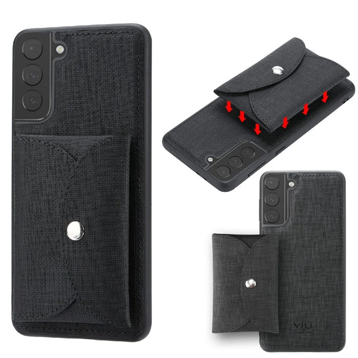 VILI T Series TPU+PU Leather Phone Case Protector with Detachable Wallet for Samsung Galaxy S21+ 5G - Black - 1