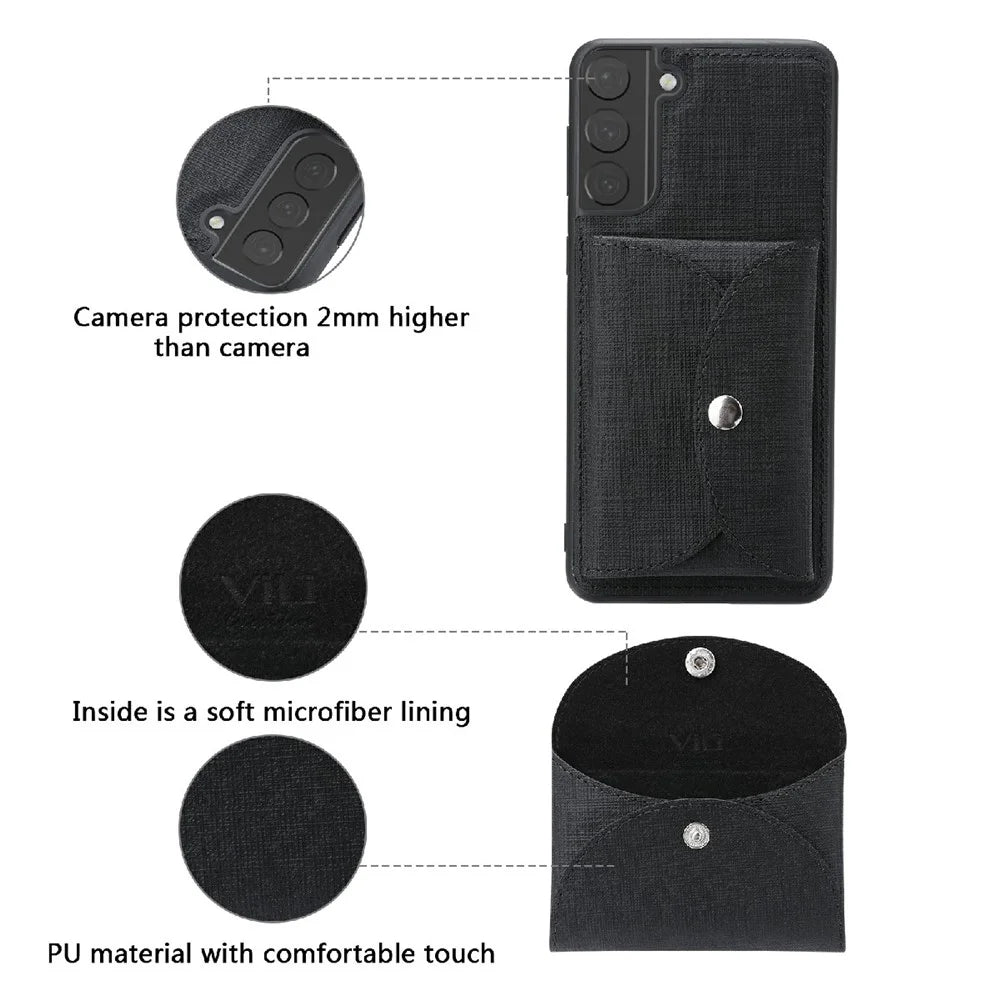 VILI T Series TPU+PU Leather Phone Case Protector with Detachable Wallet for Samsung Galaxy S21+ 5G - Black - 5