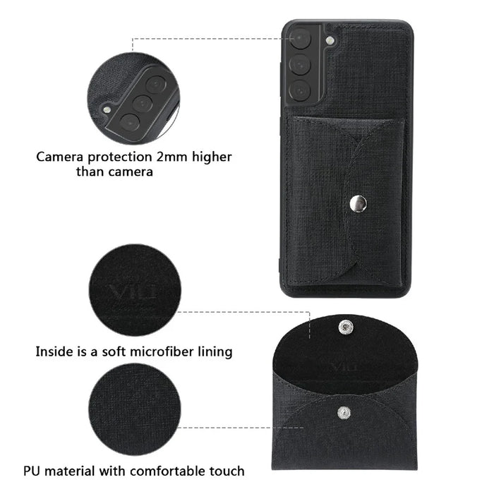 VILI T Series TPU+PU Leather Phone Case Protector with Detachable Wallet for Samsung Galaxy S21+ 5G - Black - 5