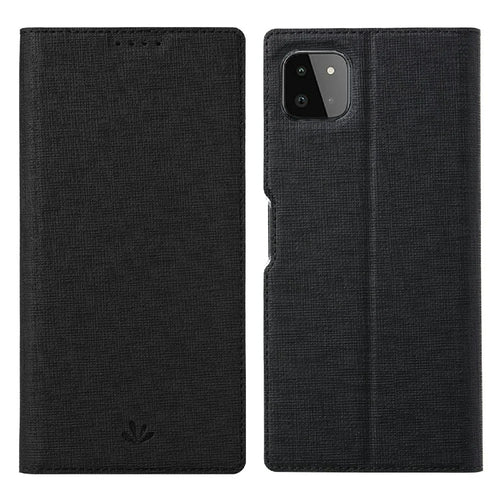 VILI DMX Series Cross Texture Leather Protector Cover with Card Holder and Stand for Samsung A22 5G (US Version) - Black - 1