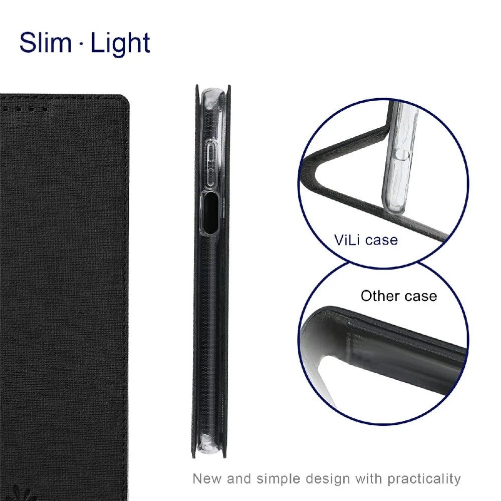 VILI DMX Series Cross Texture Leather Protector Cover with Card Holder and Stand for Samsung A22 5G (US Version) - Black - 4