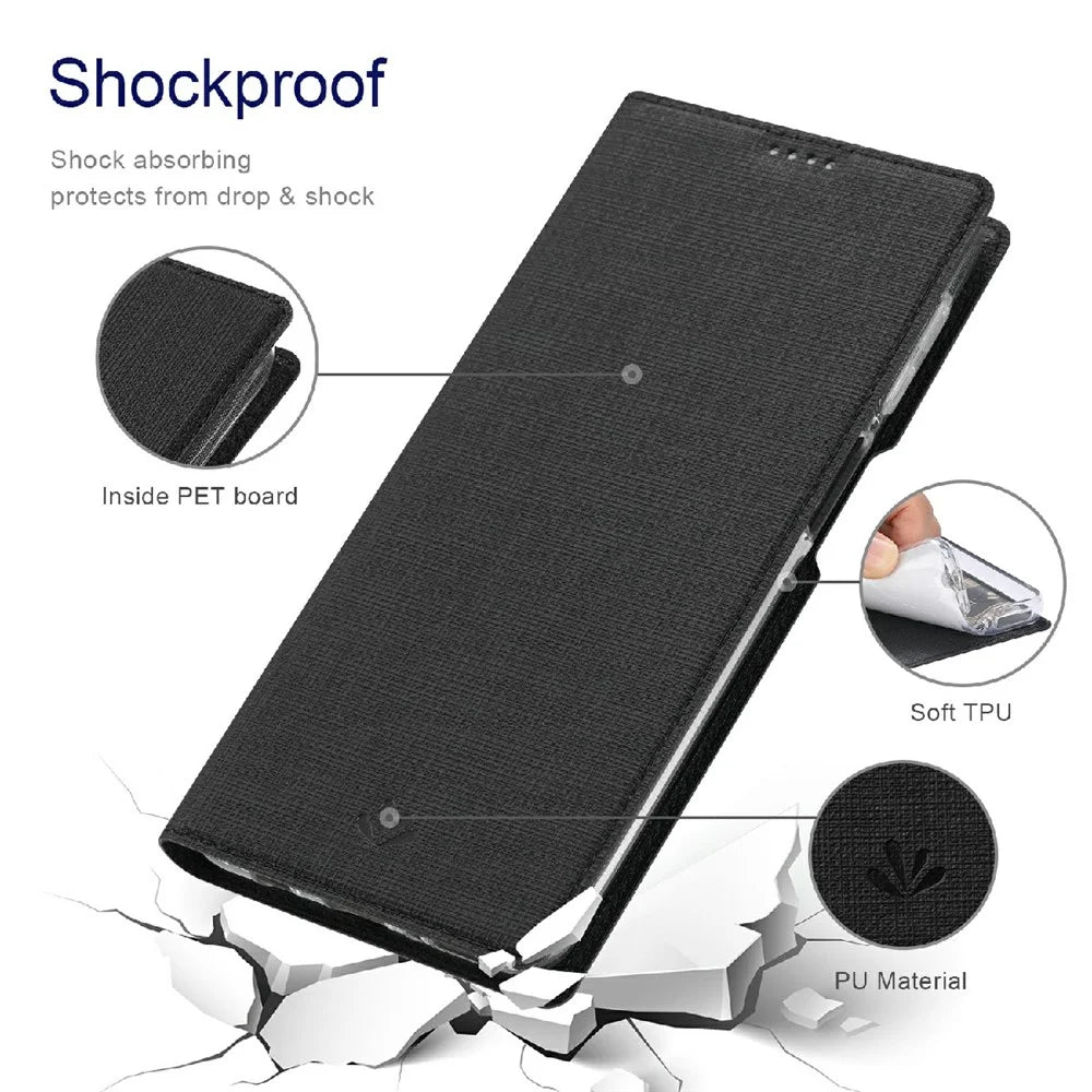 VILI DMX Series Cross Texture Leather Protector Cover with Card Holder and Stand for Samsung A22 5G (US Version) - Black - 6