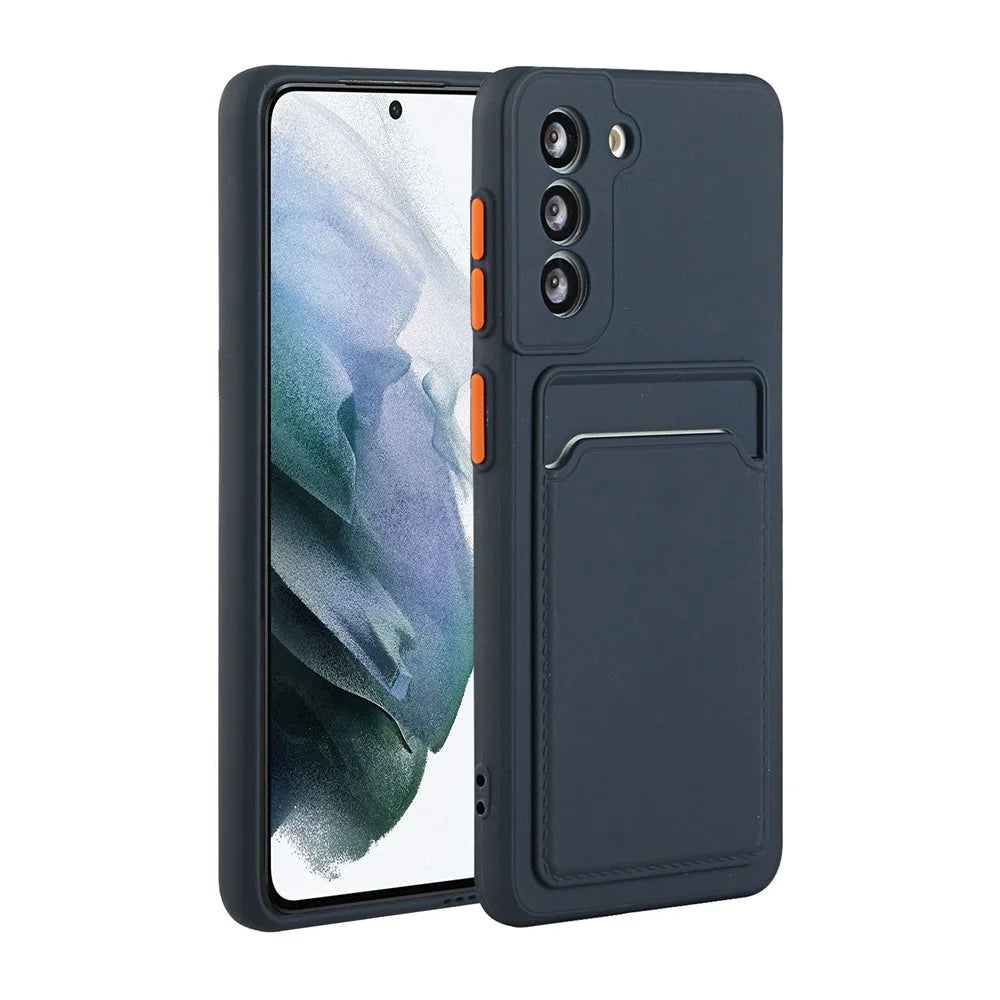 Soft TPU Phone Case Cover with Card Slot for Samsung Galaxy S21 5G/4G - Dark Blue - 1
