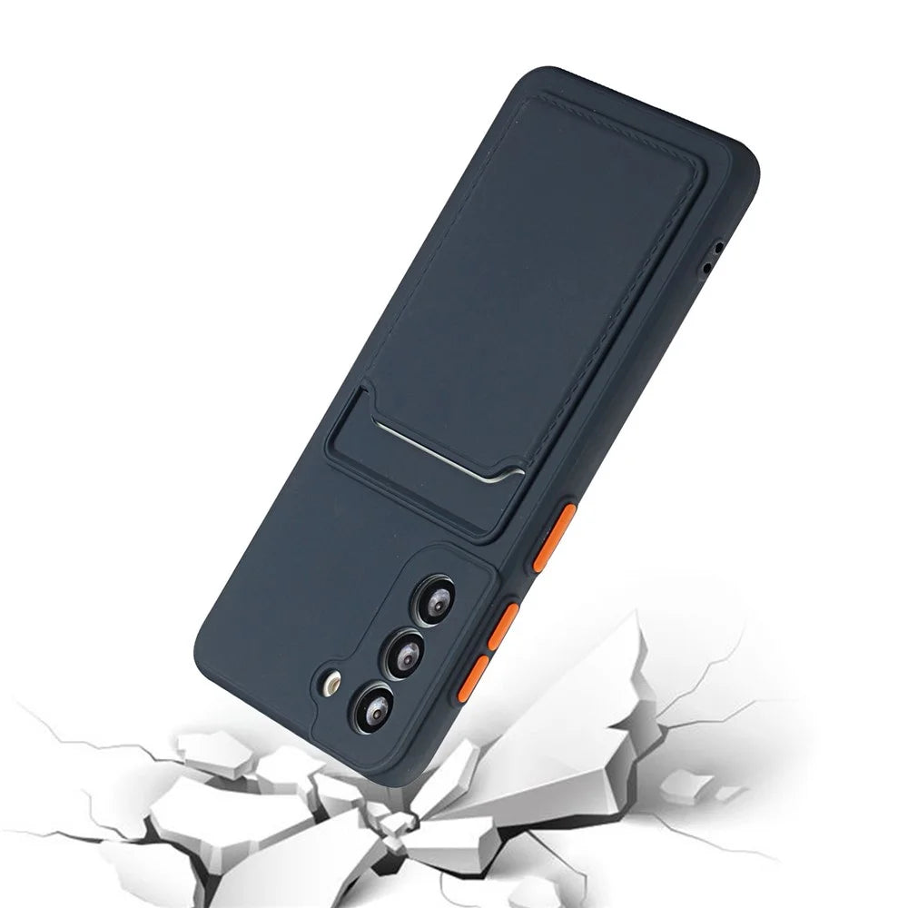 Soft TPU Phone Case Cover with Card Slot for Samsung Galaxy S21 5G/4G - Dark Blue - 3