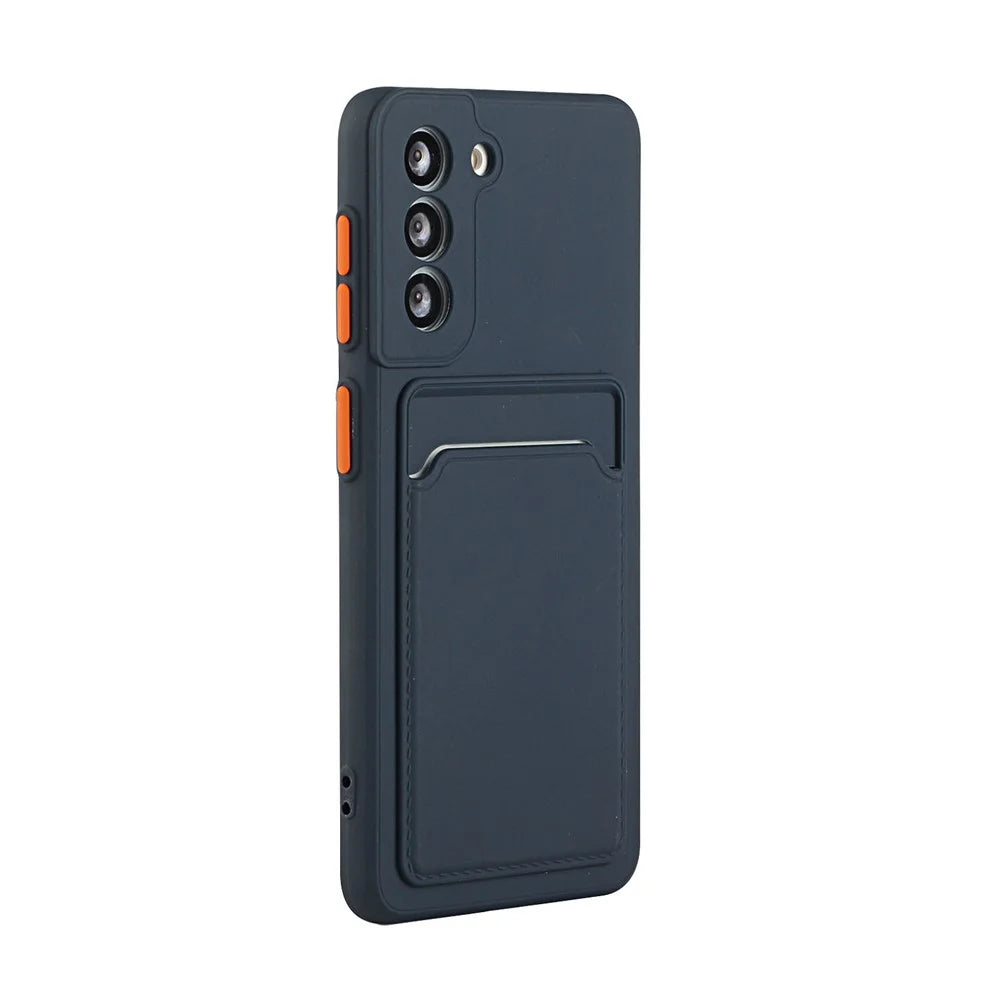 Soft TPU Phone Case Cover with Card Slot for Samsung Galaxy S21 5G/4G - Dark Blue - 4
