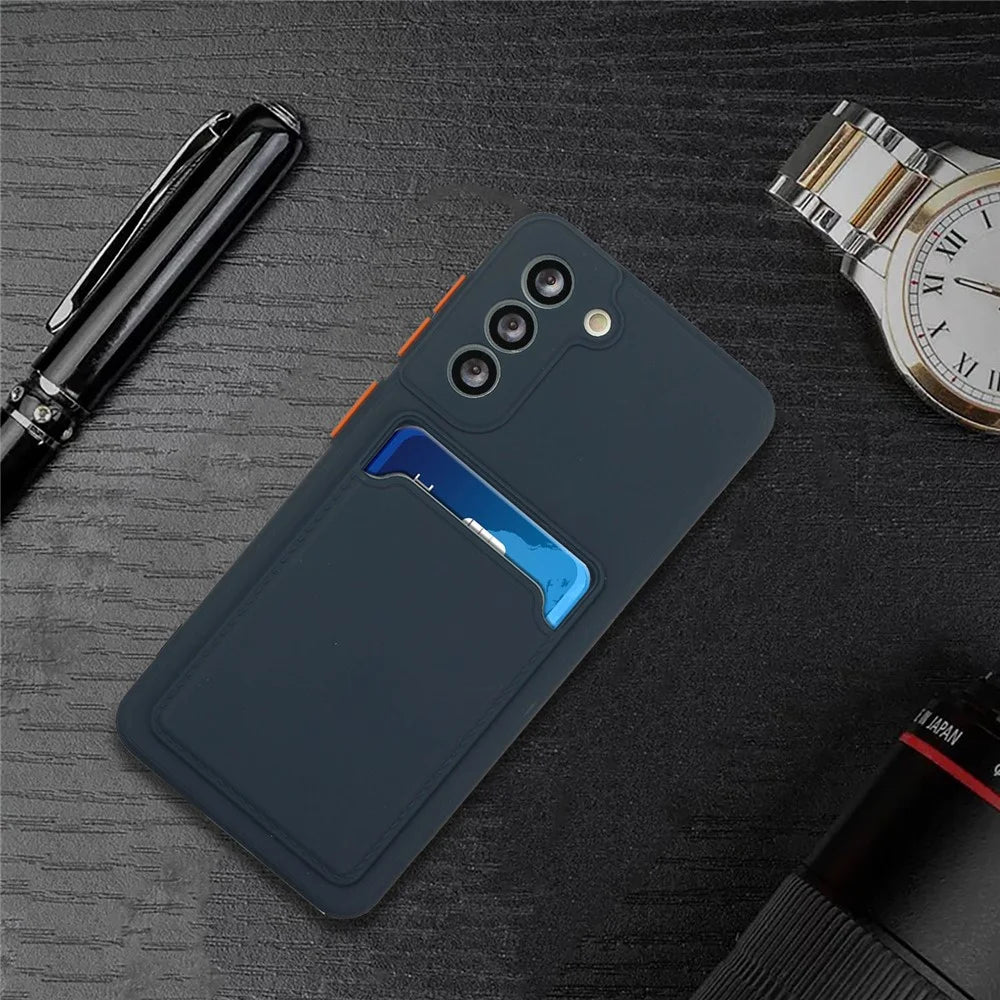 Soft TPU Phone Case Cover with Card Slot for Samsung Galaxy S21 5G/4G - Dark Blue - 6