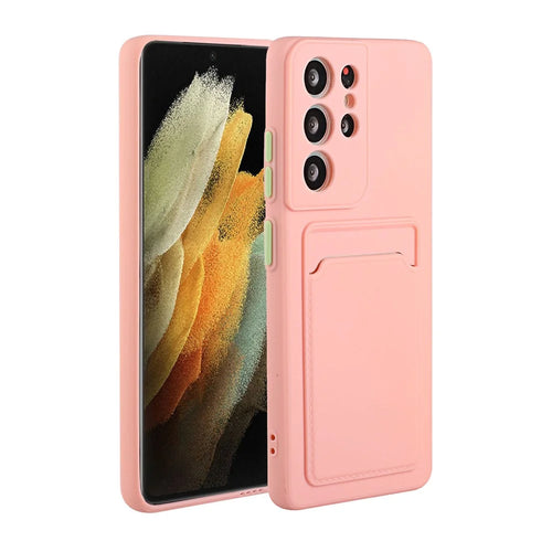 Quality TPU Phone Case with Card Slot for Samsung Galaxy S21 Ultra 5G - Pink - 1